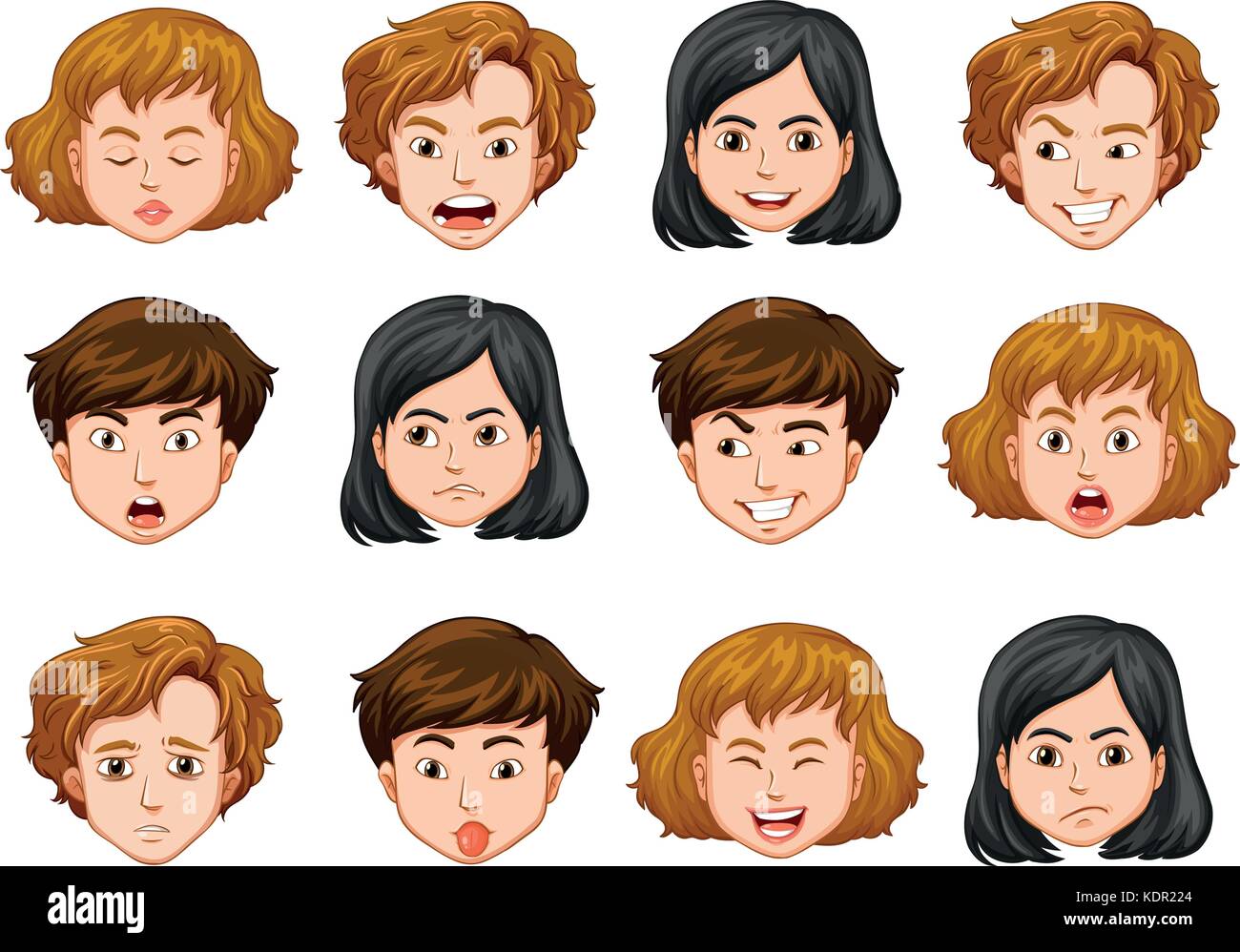 átomo Cardenal etc. Rostros humanos con diferentes emociones ilustración Imagen Vector de stock  - Alamy