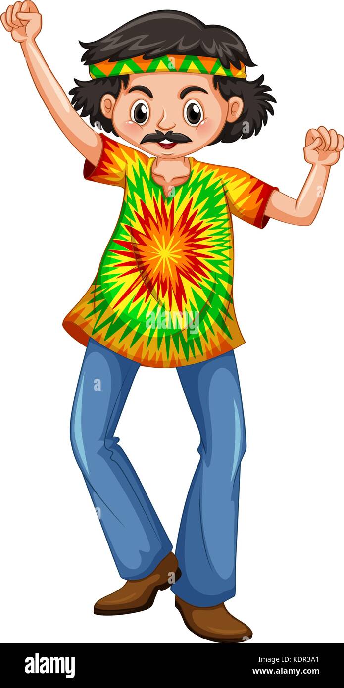 Hombre en ropa hippie ilustración Imagen Vector stock - Alamy
