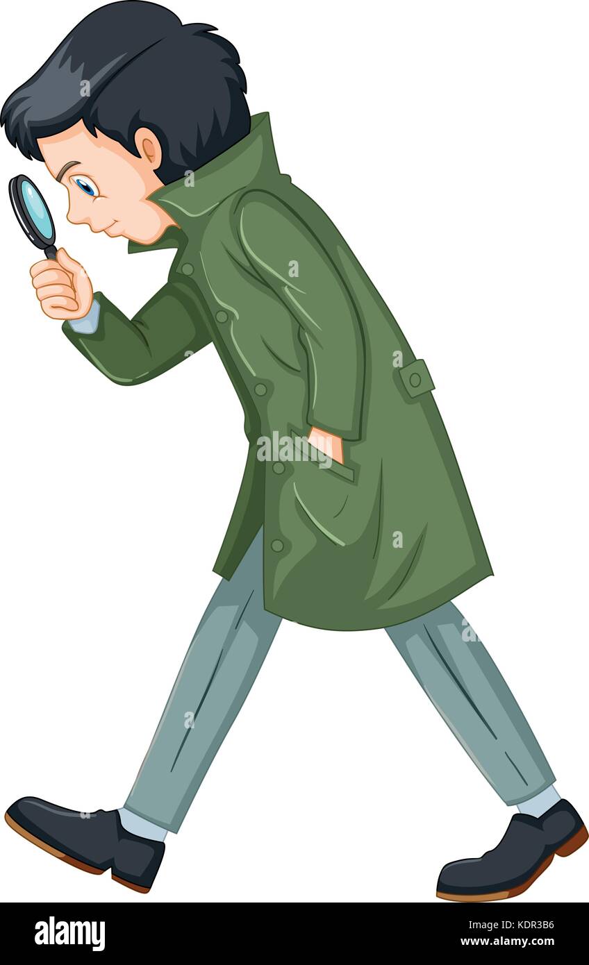 El detective en verde abrigo celebración lupa ilustración Imagen Vector de  stock - Alamy