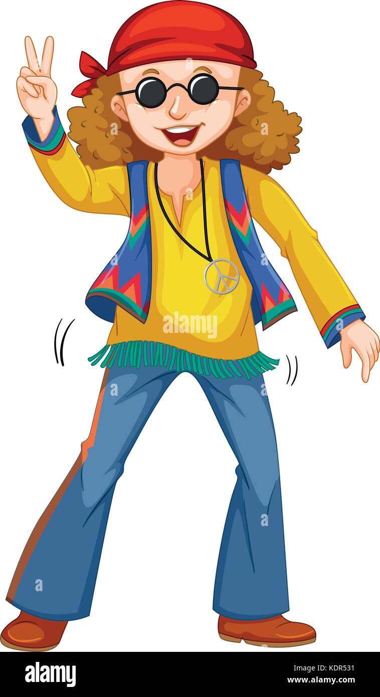Hombre feliz en ropa hippie ilustración Imagen Vector de stock - Alamy