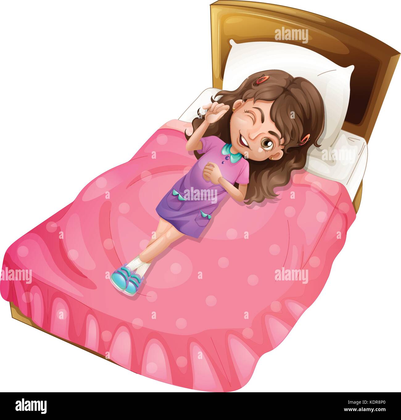 Feliz, la niña acostada en la cama rosa ilustración Imagen Vector de stock - Alamy Feliz, la niña acostada en la cama rosa ilustración Imagen Vector de stock - Alamy