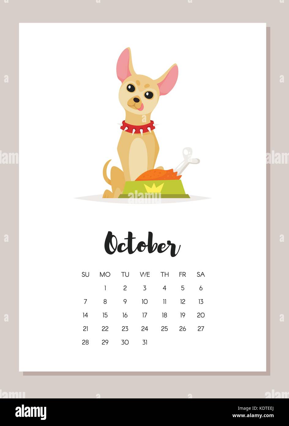 Ilustración del estilo de dibujos animados de vectores de octubre de 2018 perro  chihuahua página calendario. aislado sobre fondo blanco. Plantilla para  imprimir Imagen Vector de stock - Alamy