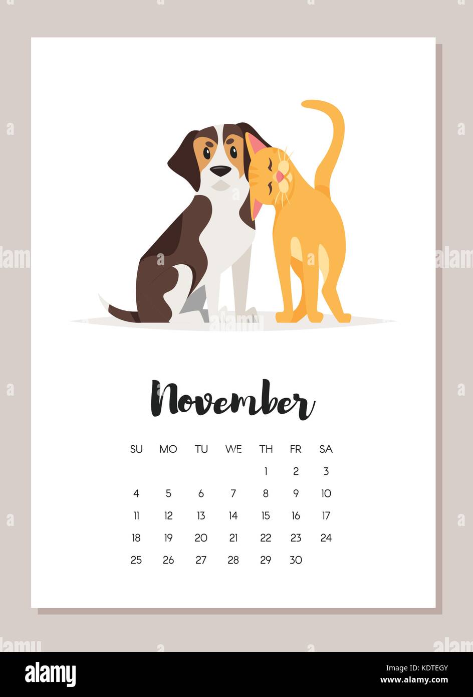 Ilustración del estilo de dibujos animados de vectores de noviembre de 2018  perro calendario. aislado sobre fondo blanco. Plantilla para imprimir  Imagen Vector de stock - Alamy