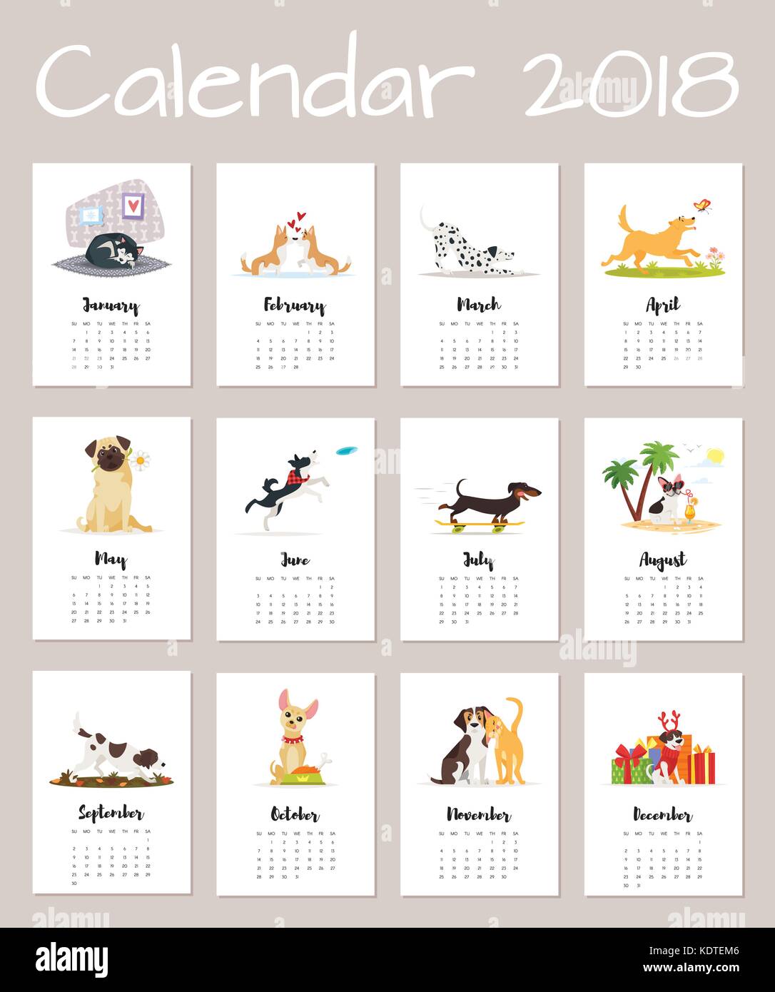 Dibujos Sobre Los Meses Del Año Vector ilustración del estilo de dibujos animados de 2018 perro año