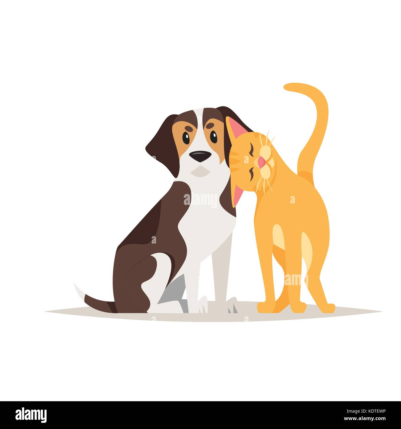 Vector ilustración de estilo de dibujos animados lindo gato y perro Beagle  amistad, aislado sobre fondo blanco Imagen Vector de stock - Alamy