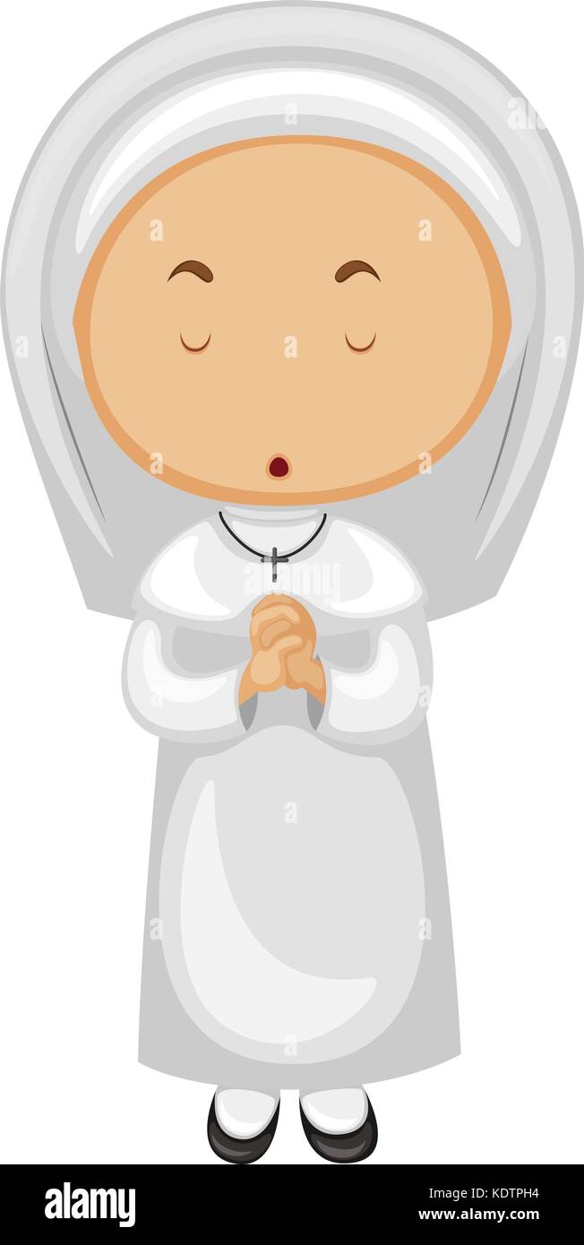 Monja en traje blanco rezando ilustración Imagen Vector de stock - Alamy
