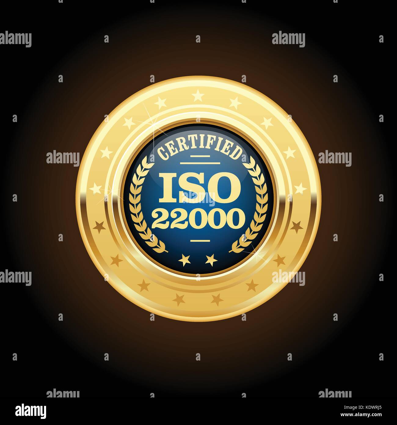 Norma ISO 22000 de gestión de la inocuidad de los alimentos - Medalla Ilustración del Vector