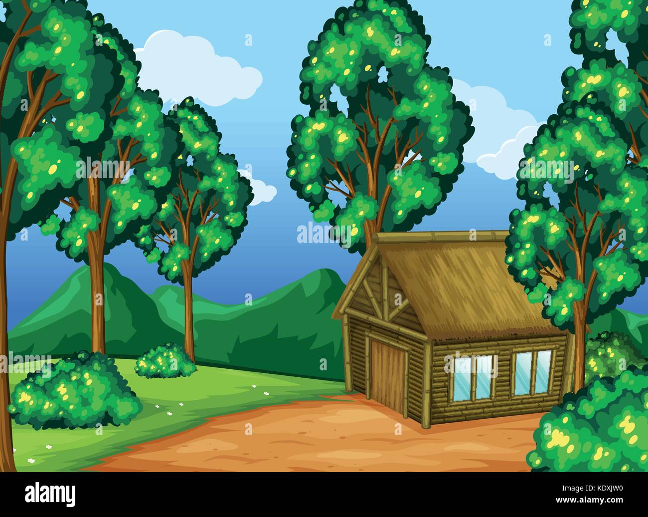 Cabañas de madera en el bosque ilustración Imagen Vector de stock - Alamy