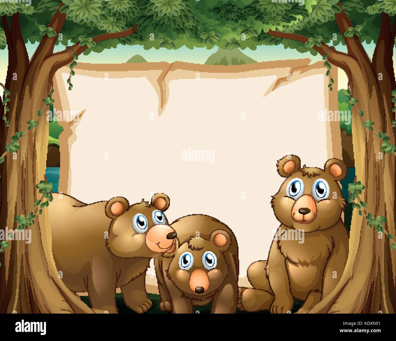 Plantilla de papel con los osos en la ilustración de fondo Ilustración del Vector