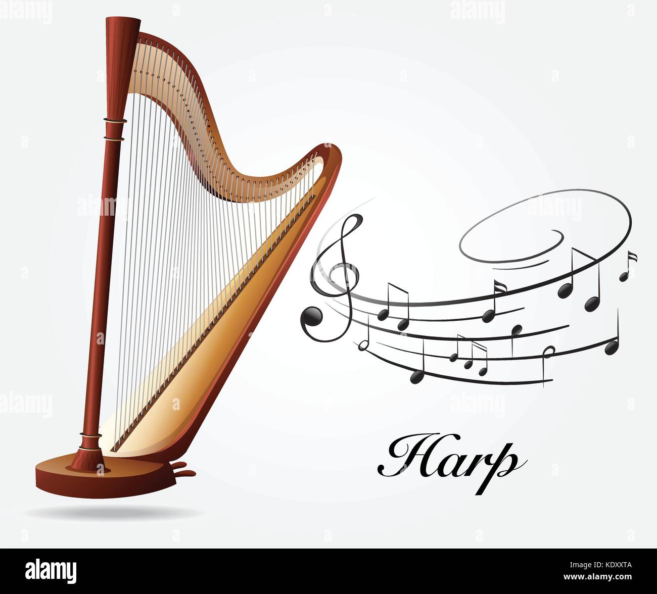 El arpa y la ilustración de notas musicales Imagen Vector de stock - Alamy