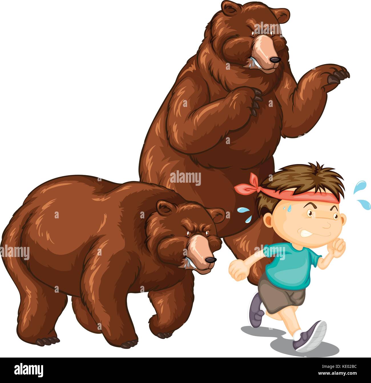 Dos osos persiguiendo little boy ilustración Ilustración del Vector