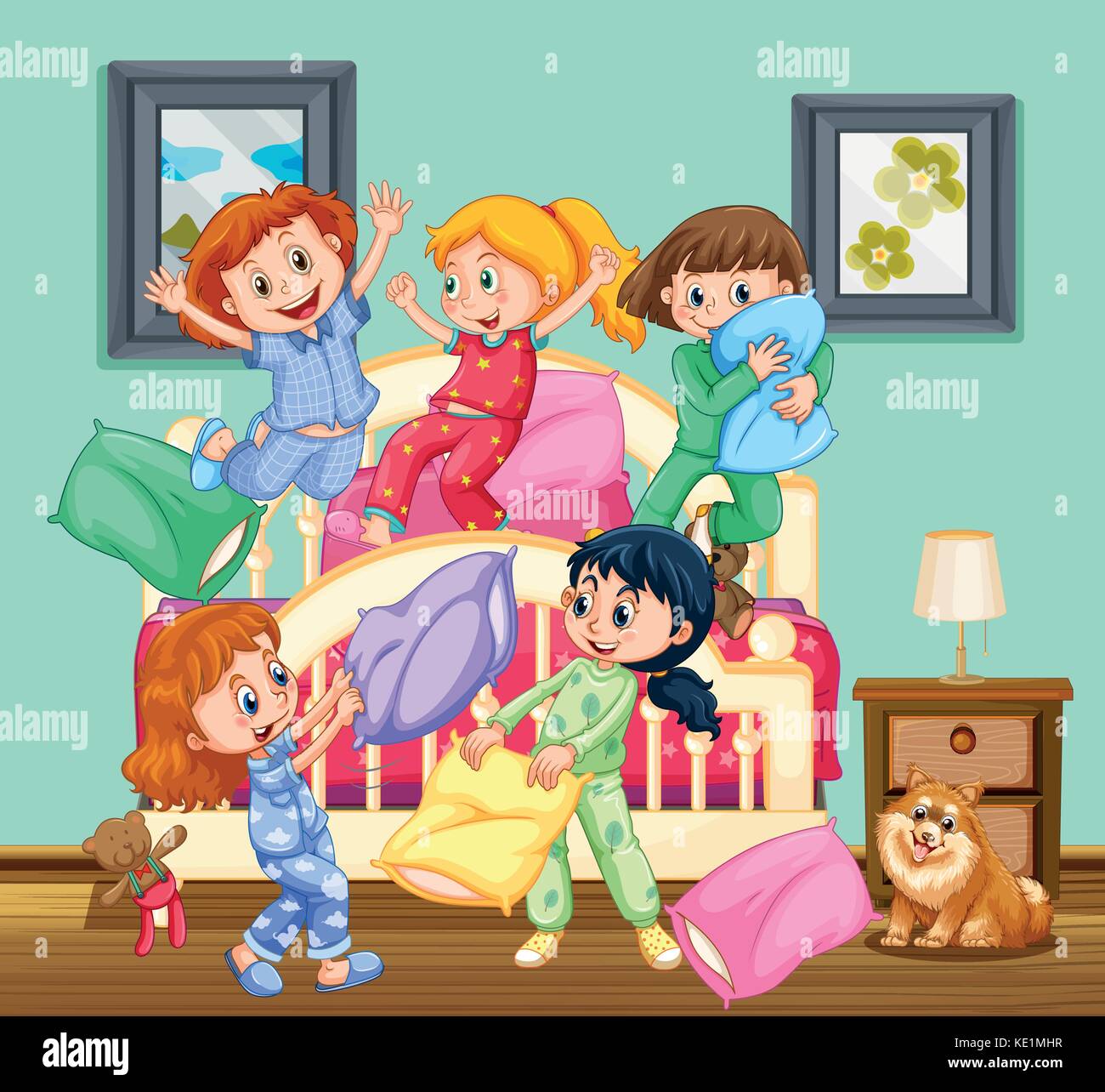 Los niños en la fiesta de pijamas ilustración Ilustración del Vector