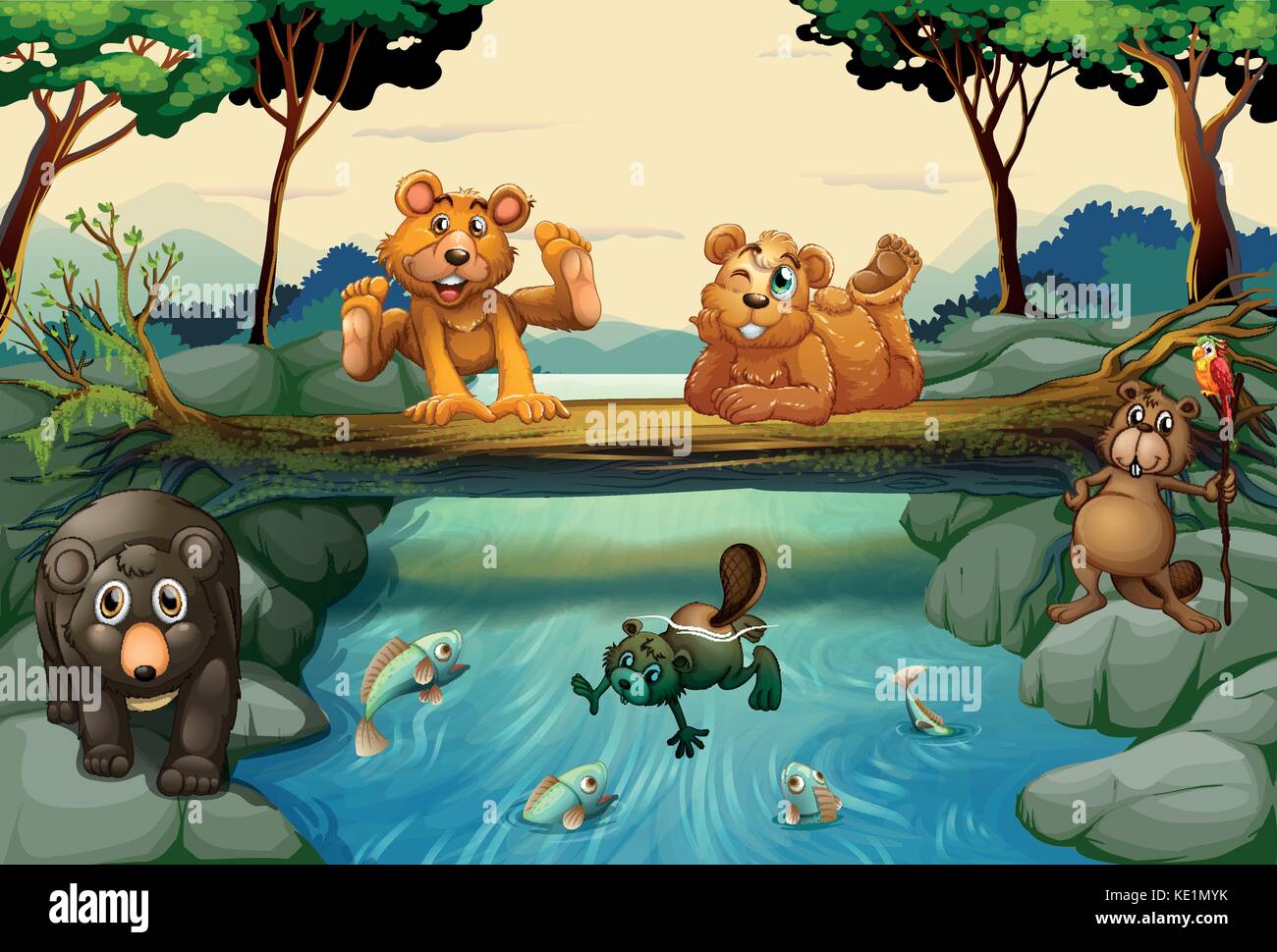 Los osos y otros animales del bosque ilustración Ilustración del Vector