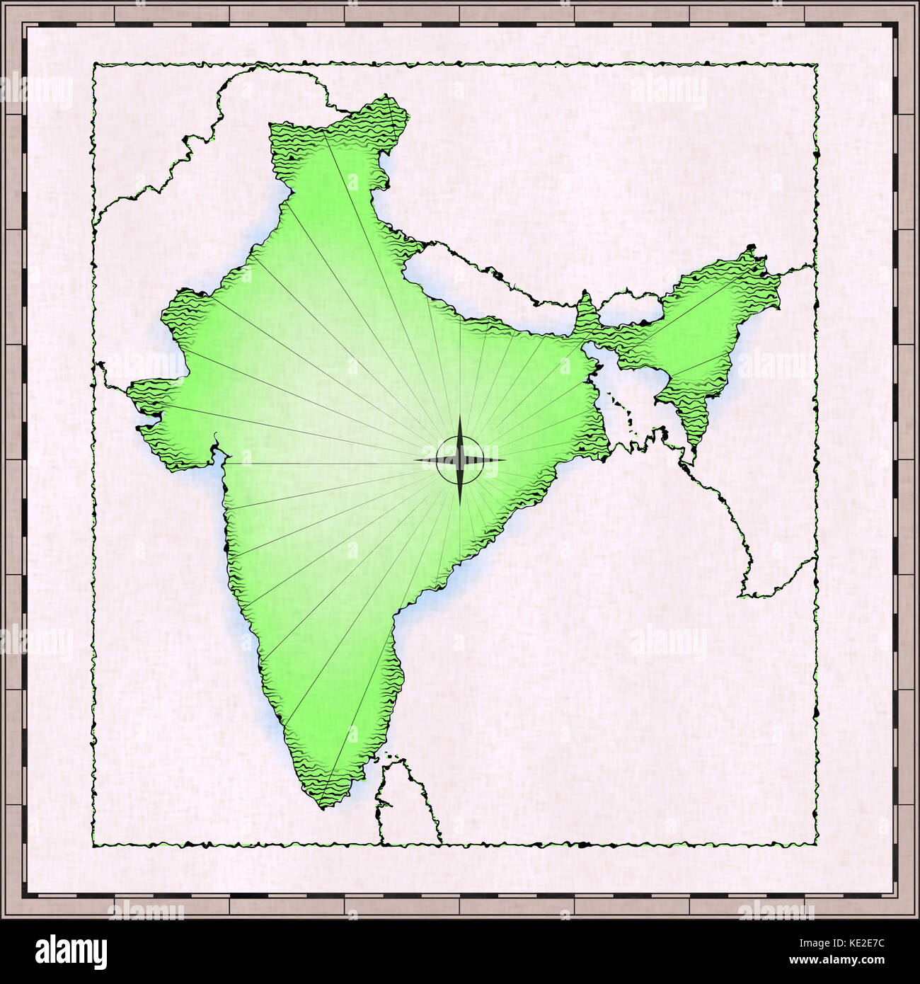 Antiguo mapa dibujado a mano de la India (aproximado) Foto de stock