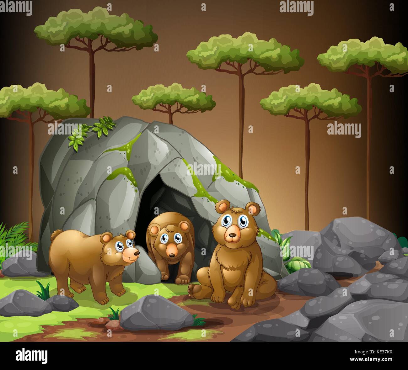 Tres Osos que vivían en la cueva ilustración Ilustración del Vector
