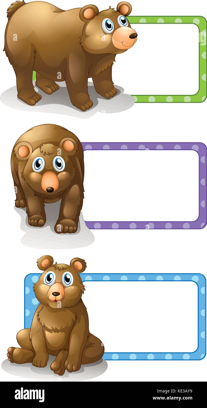 Etiquetas cuadradas con los osos grizzly ilustración Ilustración del Vector