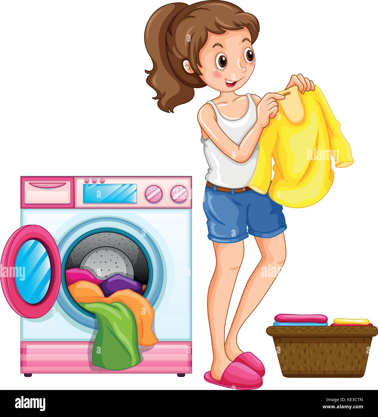 Mujer lavando ropa en la casa ilustración Imagen Vector de stock - Alamy