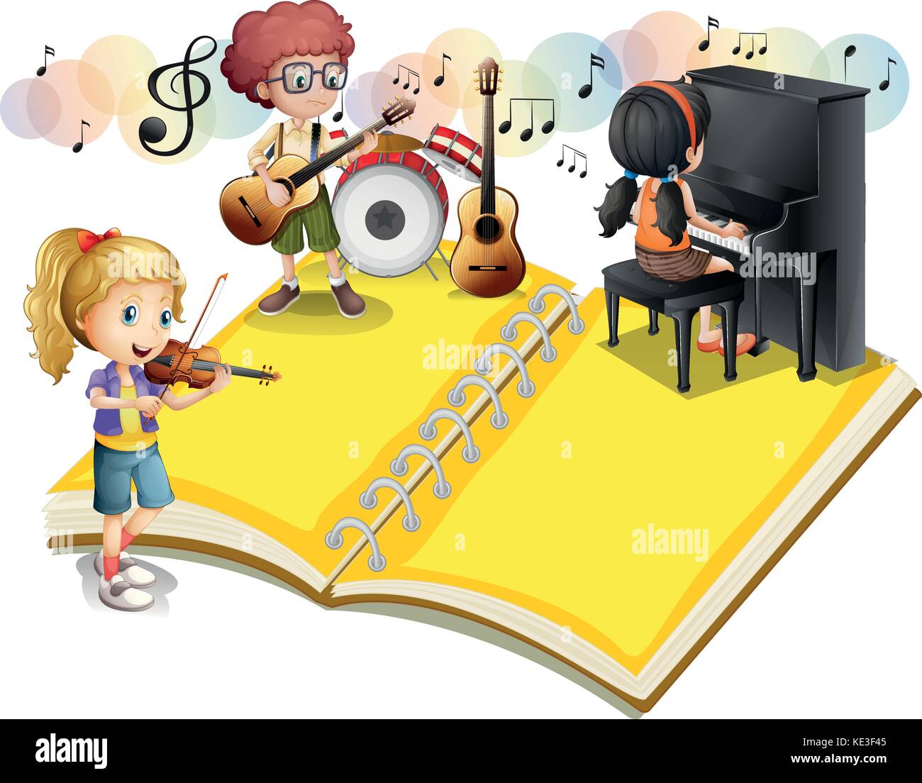 Los niños tocando instrumentos musicales ilustración Imagen Vector de stock  - Alamy