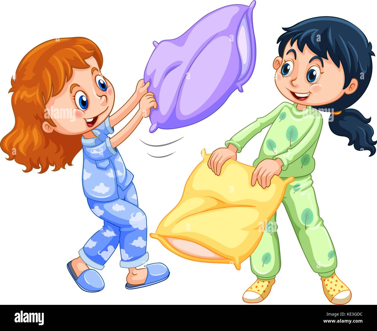 Dos niñas jugando almohada lucha en Slumber Party ilustración Ilustración del Vector