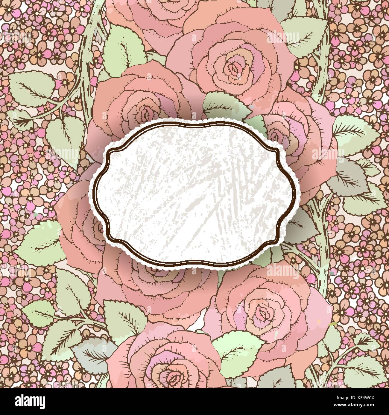 Tarjeta de felicitación con vintage roses puede utilizarse como tarjeta de invitación para bodas, cumpleaños y otros antecedentes de verano y vacaciones. ilustración vectorial wit Ilustración del Vector