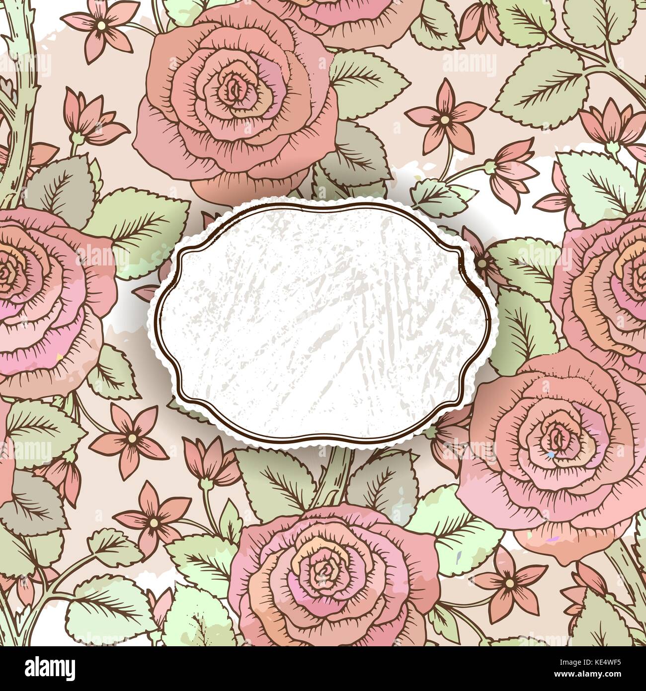 Tarjeta de felicitación con vintage roses puede utilizarse como tarjeta de invitación para bodas, cumpleaños y otros antecedentes de verano y vacaciones. ilustración vectorial wit Ilustración del Vector