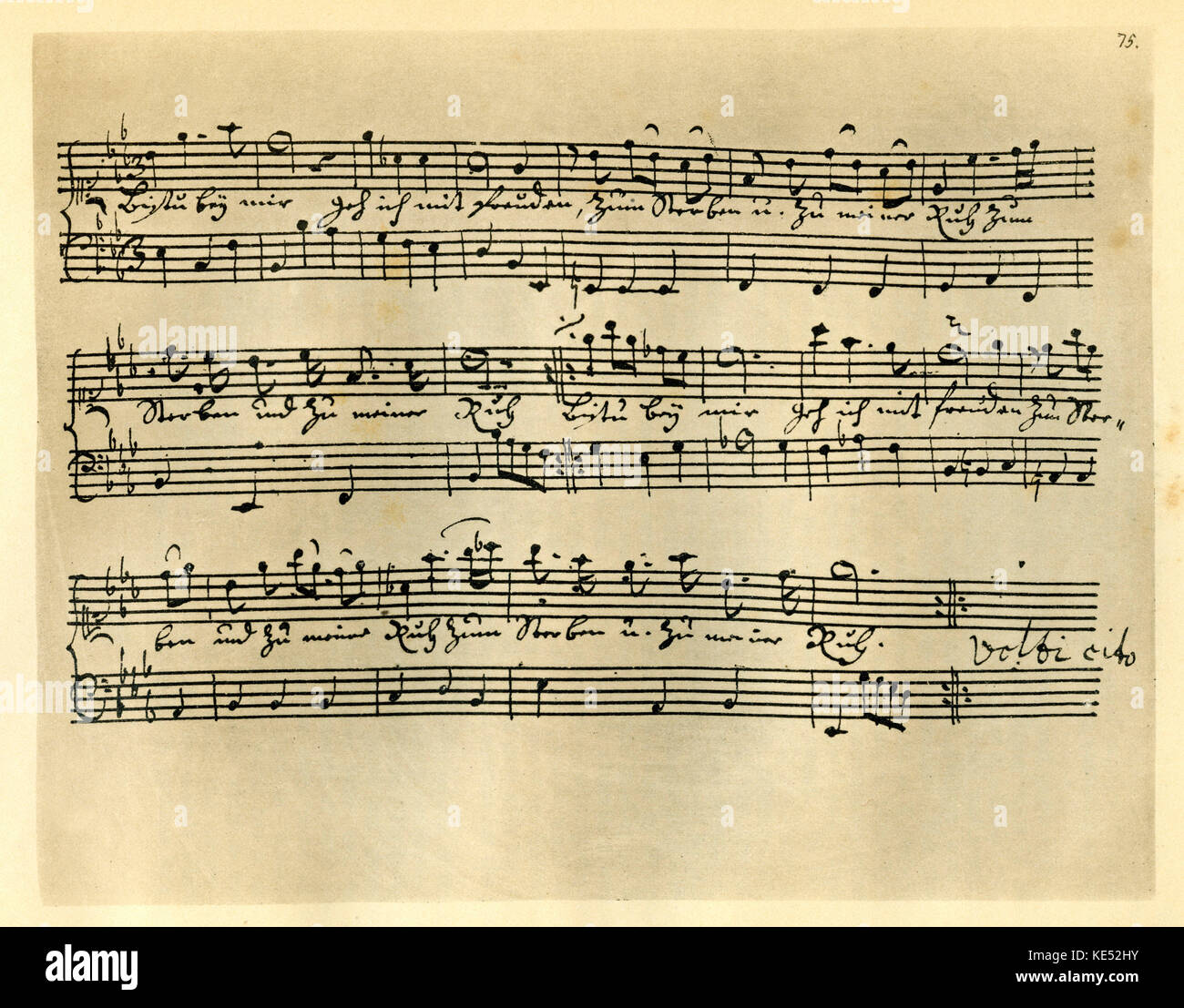 Johann Sebastian Bach 's 'bist du bei mir' (BWV 508) - primera mitad del score manuscritas por su segunda esposa Anna Magdalena Bach.reza: "bist du bei mir, ges' ich mit zum Sterben Freuden und zu meiner Ruh'. Traducción: "Si estás conmigo, estaré encantado de ir a mi muerte y mi descanso". Originalmente la canción compositor por Gottfried Heinrich Stölzel. JSB, compositor alemán: 21 de marzo de 1685 - 28 de julio de 1750. Foto de stock