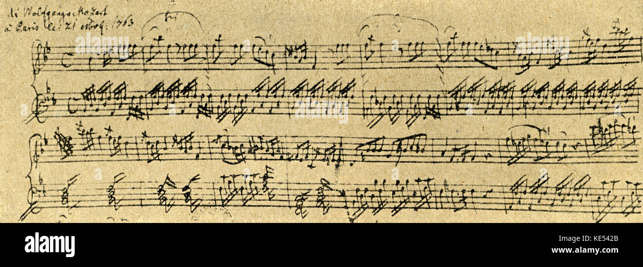 Primer Allegro de Mozart 's piano-violín sonata K8. Wolfgang Amadeus Mozart:  compositor austriaco, el 27 de enero de 1756 - 5 de diciembre de 1791  Fotografía de stock - Alamy