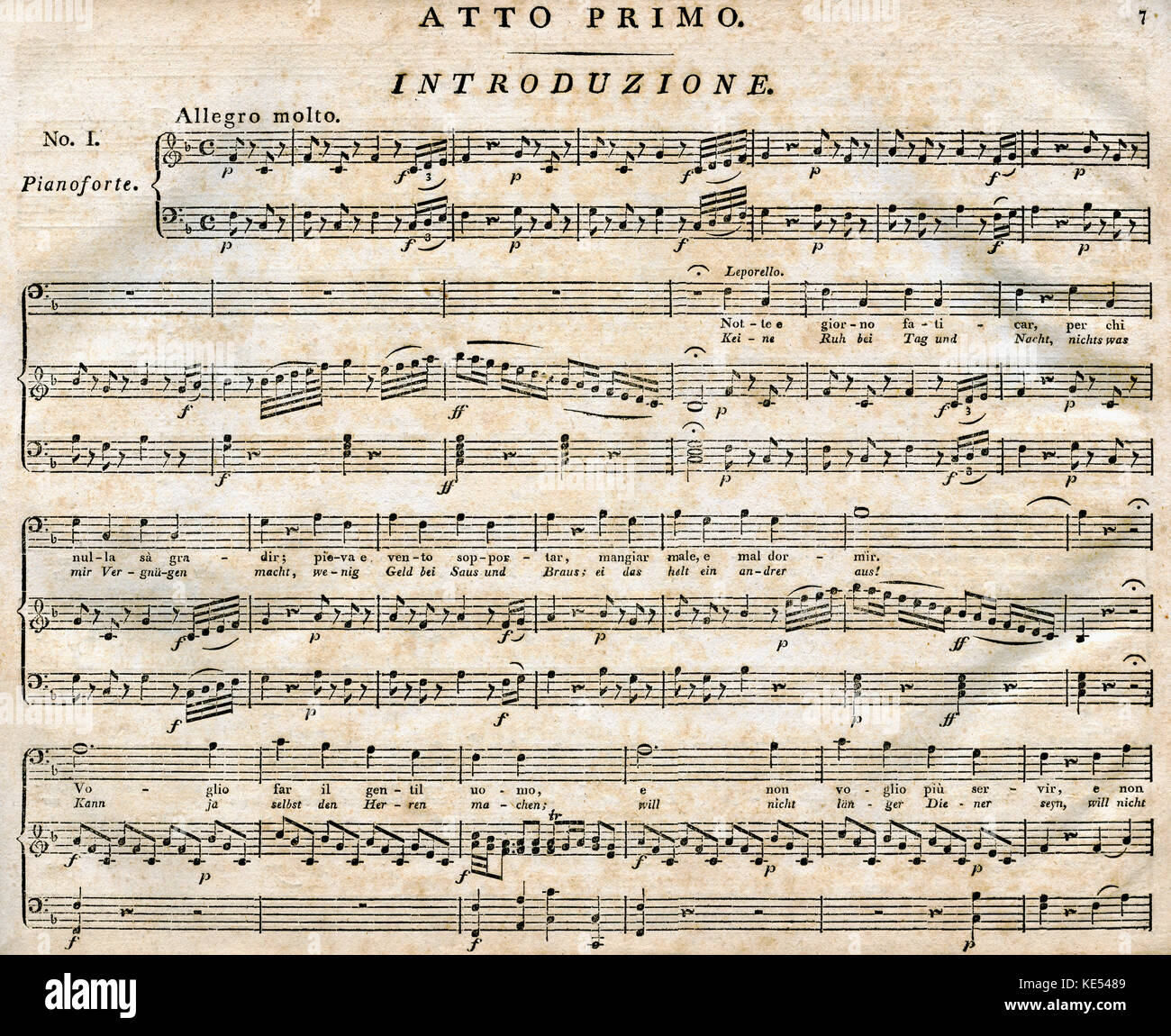 Don Giovanni Don Giovanni - Primer Acto, Atto Primo. Introducción. Por Wolfgang Amadeus Mozart. Publicado por Breitkopf y Härtel, Leipzig. Compositor austríaco, el 27 de enero de 1756 - 5 de diciembre de 1791. Foto de stock