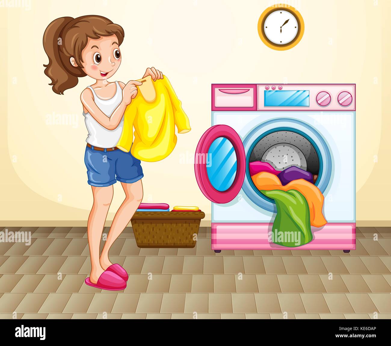 Mujer lavando ropa en casa ilustración Vector de stock - Alamy