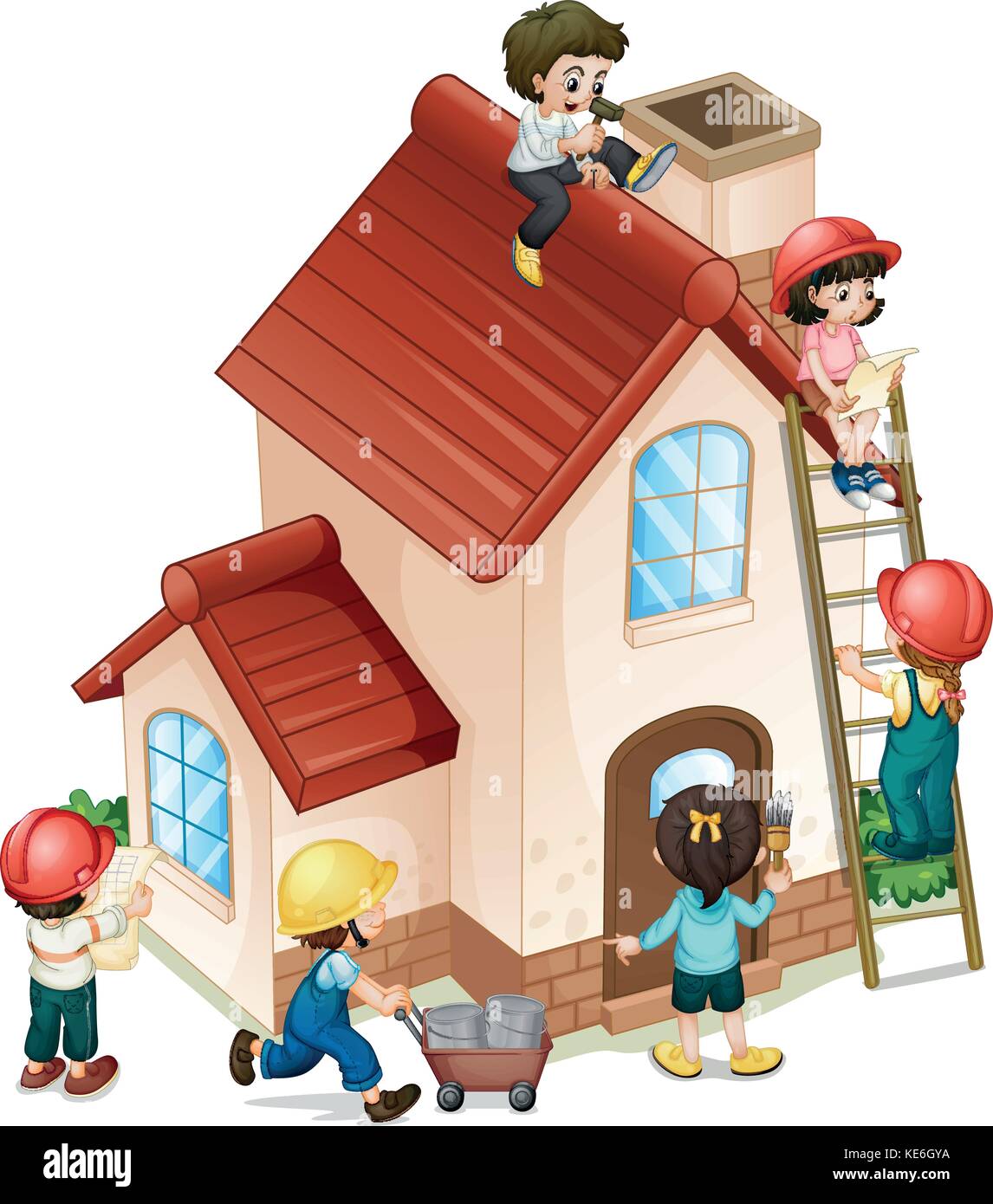 Gente Construyendo y pintando la casa ilustración Imagen Vector de stock -  Alamy