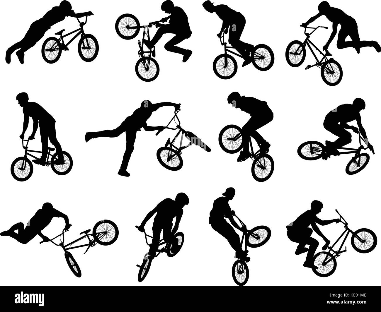 12 alta calidad ciclista de BMX - vector siluetas Ilustración del Vector