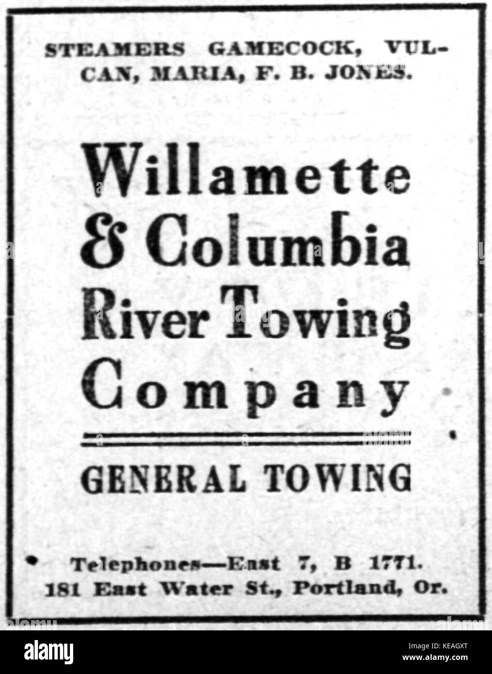 Y Columbia Willamette Tow Co ad 04 Feb 1911 Foto de stock