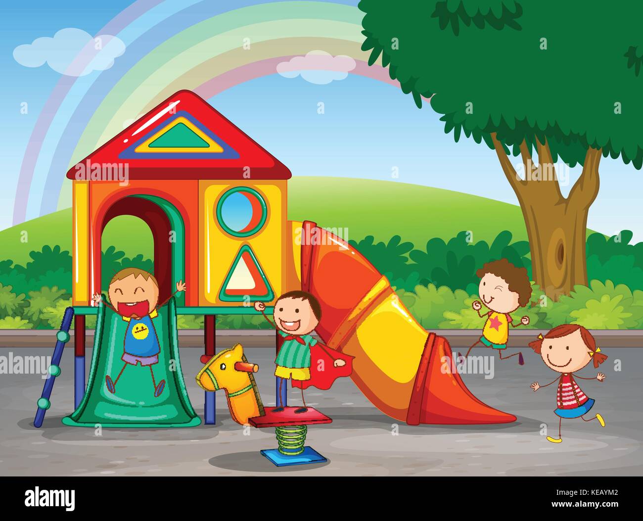 Niños jugando en el patio de recreo Imagen Vector de stock Alamy