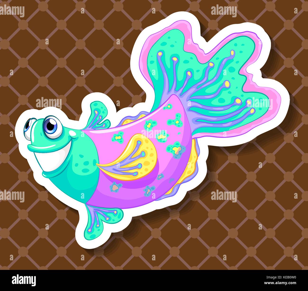 Closeup coloridos peces nadando sobre fondo marrón Ilustración del Vector