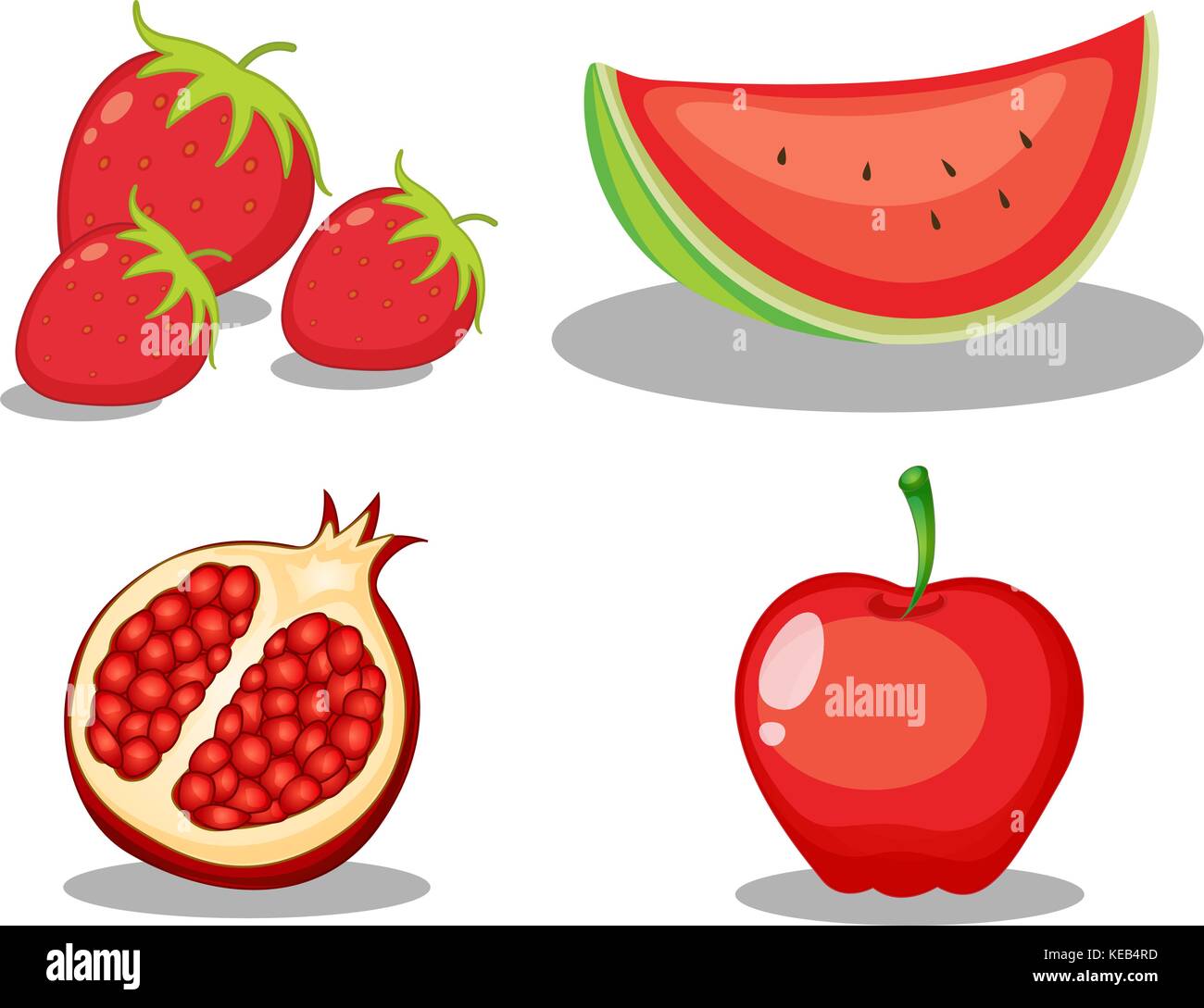 Conjunto de frutas tema de color rojo sobre fondo blanco Imagen Vector de  stock - Alamy