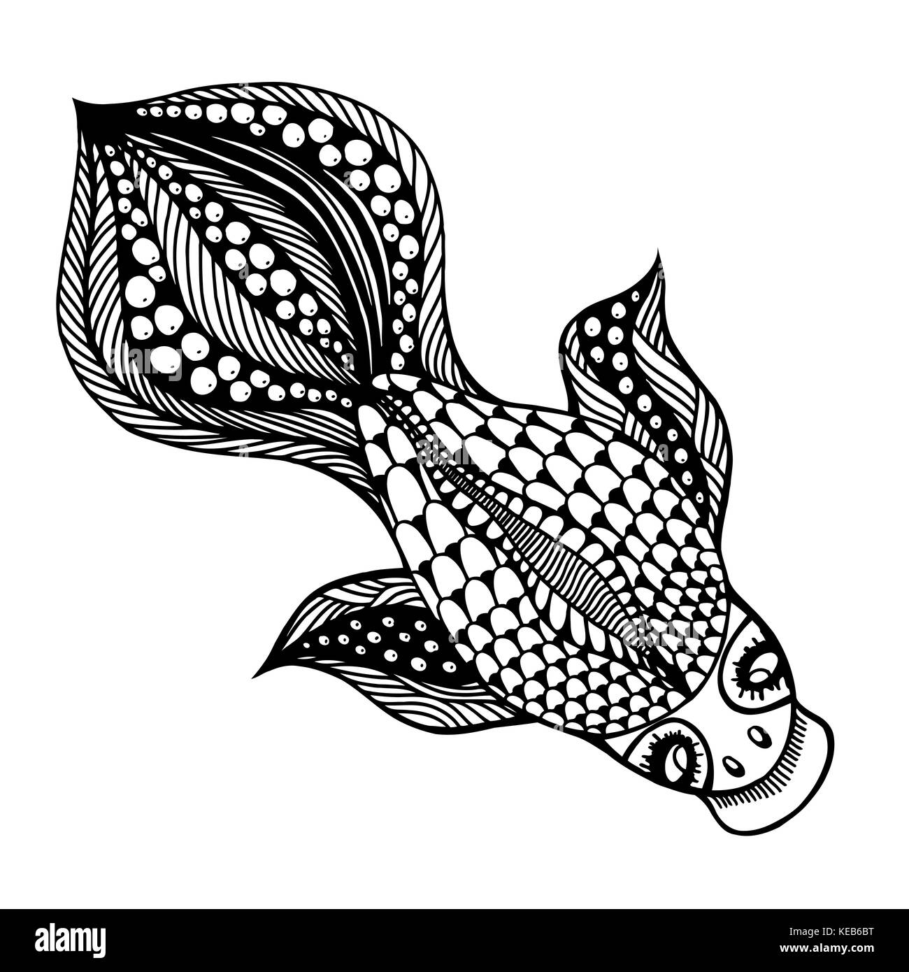 Vector zentangle gold fish para tatuaje en estilo boho, hipster. estampados tribales ilustración para adultos páginas para colorear estrés dibujar a mano Imagen Vector de Alamy