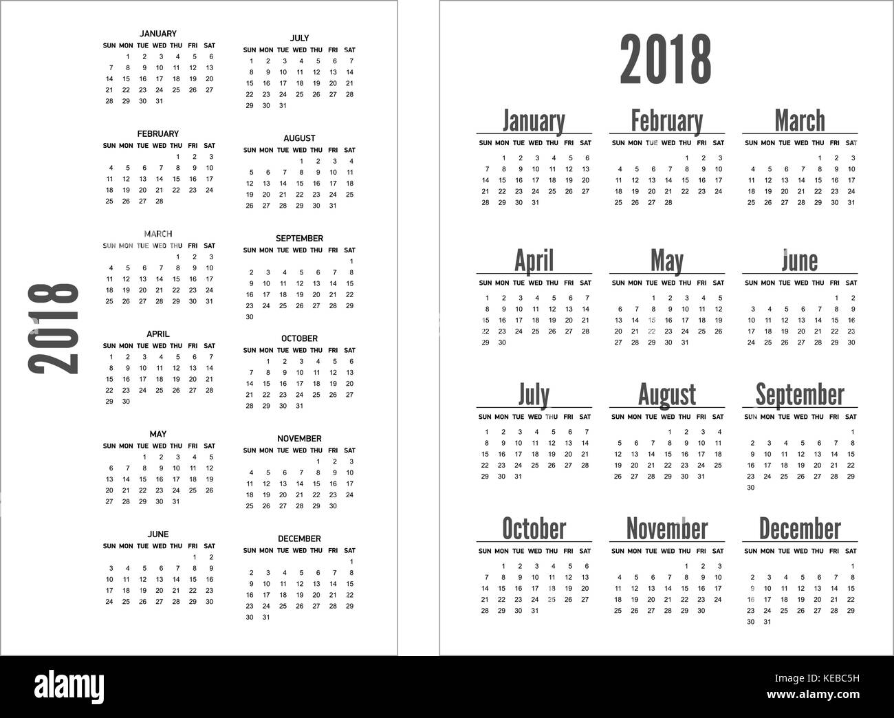 Simple en blanco y negro años calendario de bolsillo Imagen Vector de stock  - Alamy