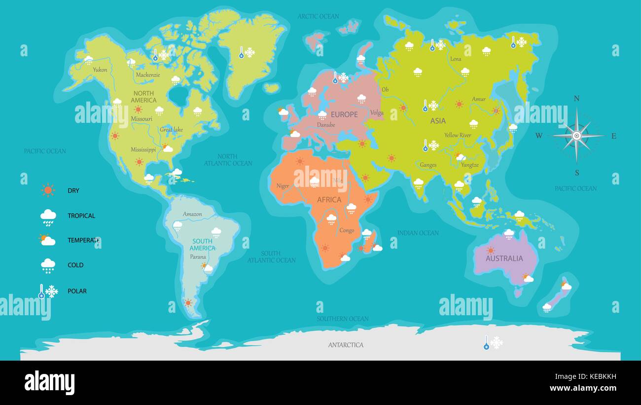 Mapa del mundo clima altamente detallados ilustración vectorial Imagen  Vector de stock - Alamy