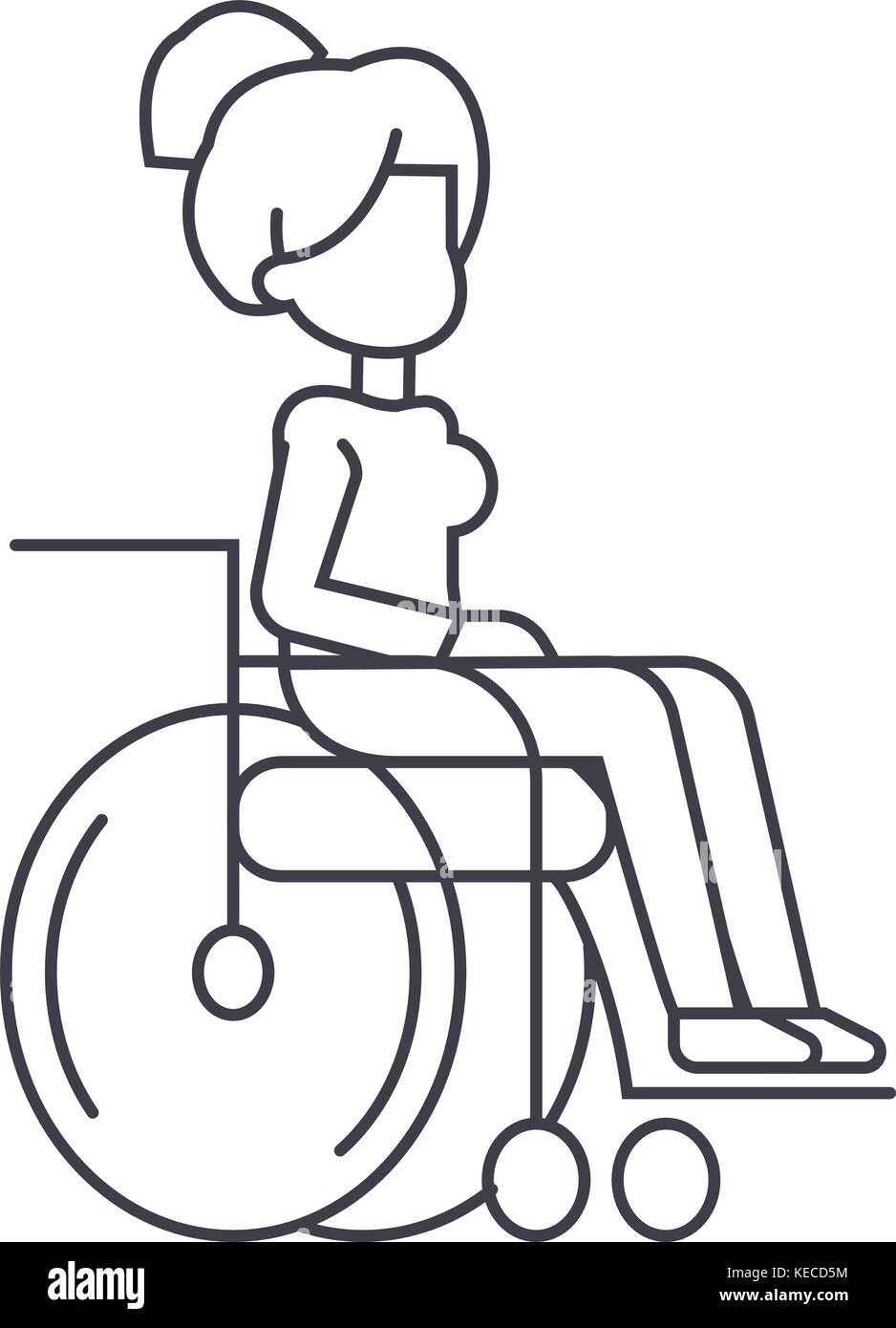 Mujer en silla de ruedas para personas discapacitadas línea vector icono,  signo, la ilustración de fondo, trazos editable Imagen Vector de stock -  Alamy