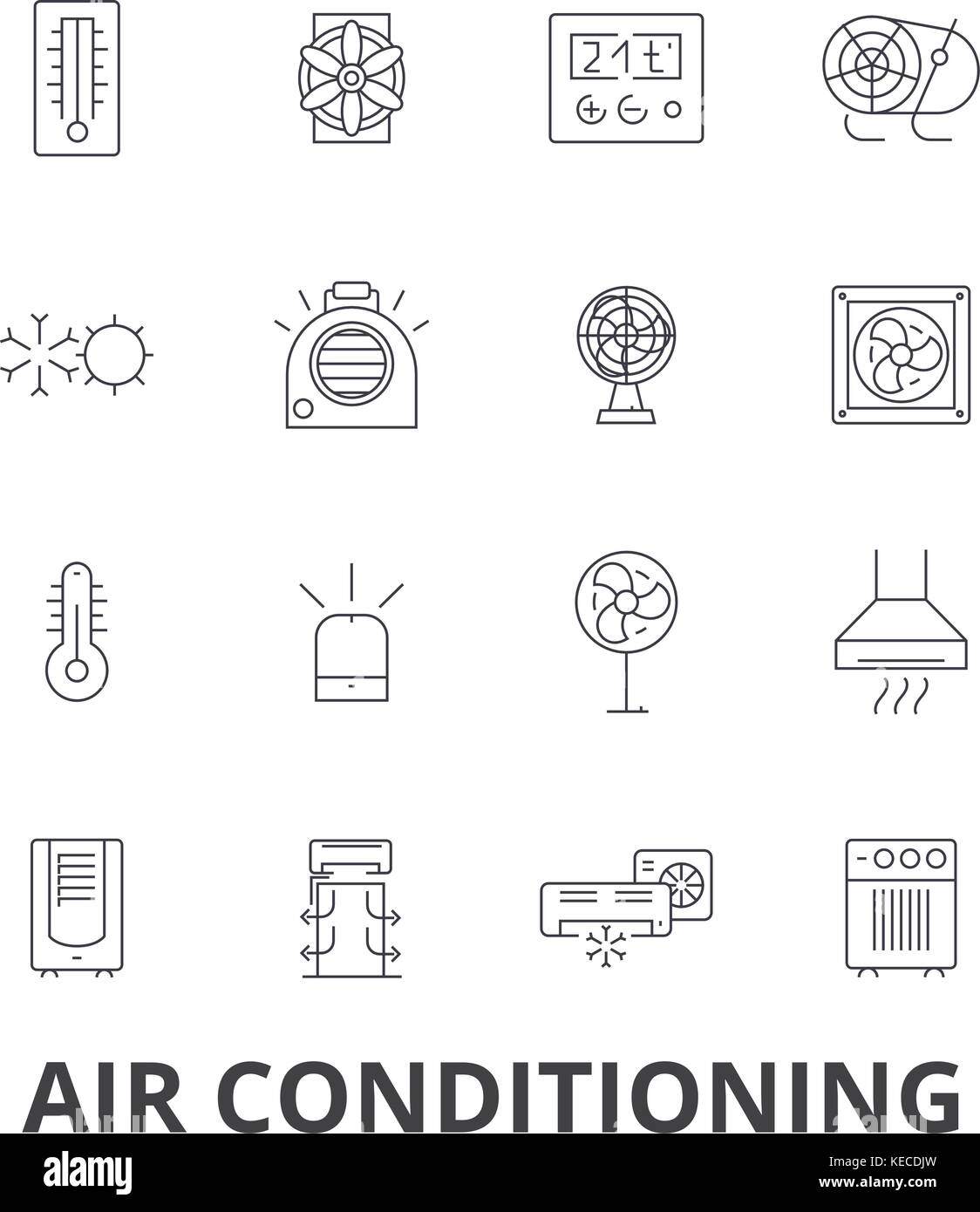 Aire acondicionado, calefacción, ventilación, aire acondicionado y  calefacción, frigorífico, coolling, termostato termómetro. Iconos de la  línea de trazos editable. Diseño plano ilustración vectorial lineal  concepto símbolo signos aislados Imagen ...