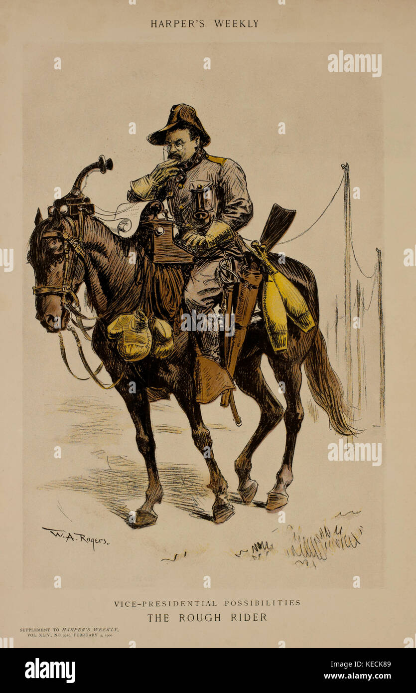 Posibilidades Vice-presidenciales, el Rough Rider, Suplemento semanal de Harper, dibujado por W.A. Rogers, 3 de febrero de 1900 Foto de stock
