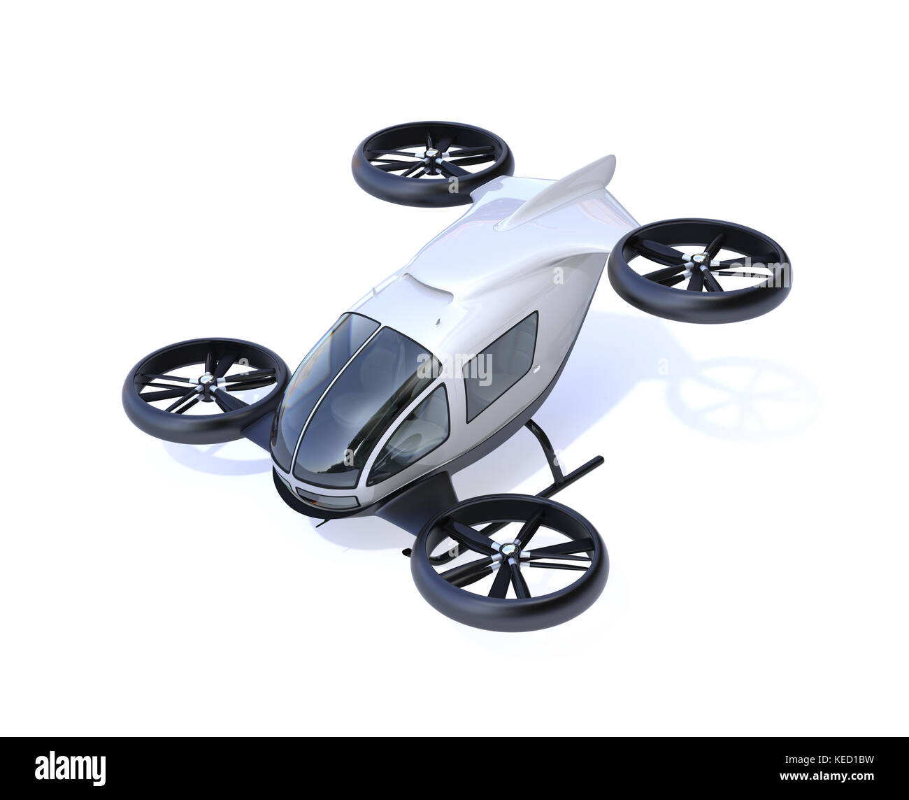 Auto-blanco pasajero conducción drone aislado sobre fondo blanco.  Representación 3D imagen Fotografía de stock - Alamy