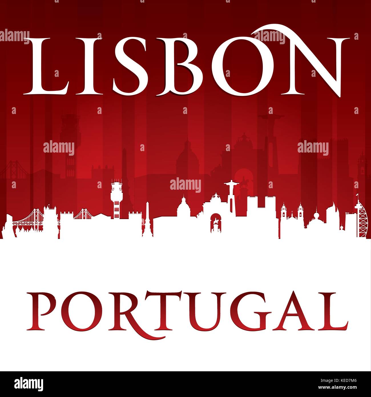 La silueta del horizonte de la ciudad de Lisboa, Portugal. Ilustración vectorial Ilustración del Vector