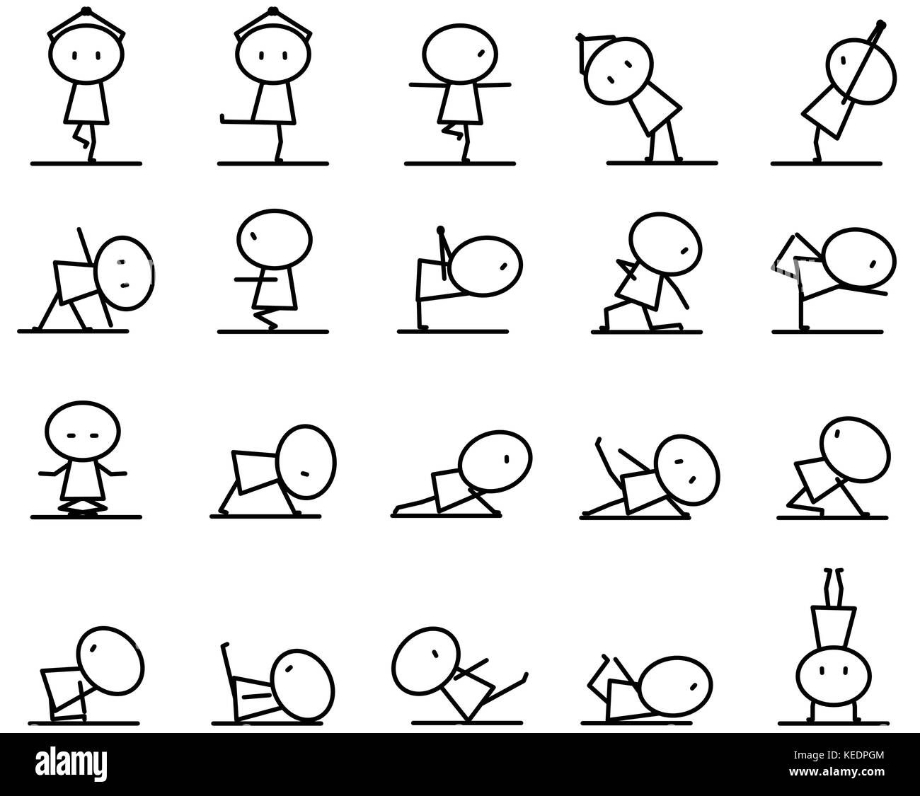 Serie de dibujos animados en una variedad de caracteres de línea simple  acción de ejercicio de yoga plantea el concepto de diseño gráfico vectorial  Imagen Vector de stock - Alamy