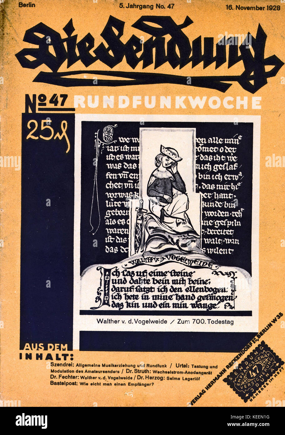Zeitschrift Die Sendung 16. Noviembre 1928 Titelblatt Foto de stock