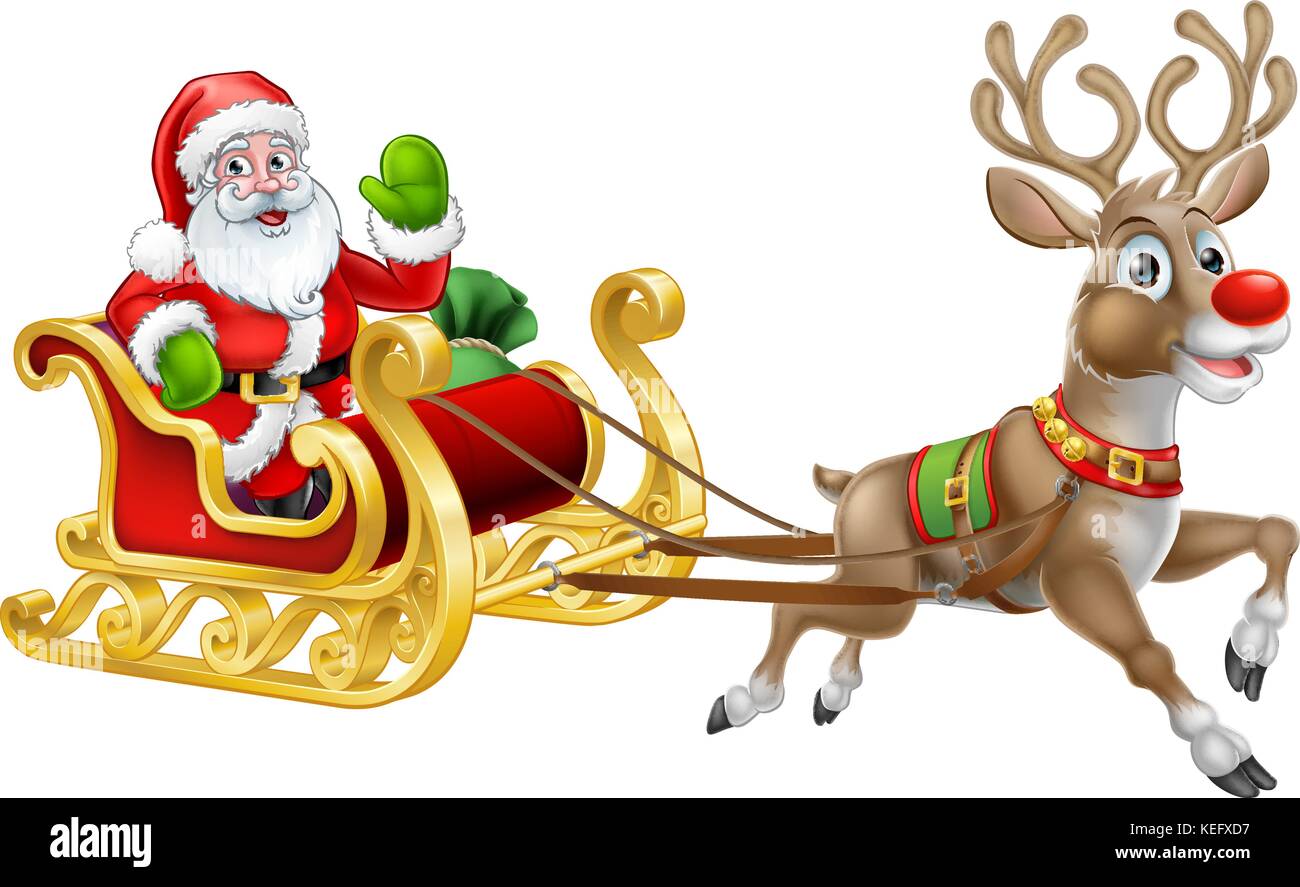 Navidad Santa Claus Sleigh trineo trineo Reno Imagen Vector de stock - Alamy