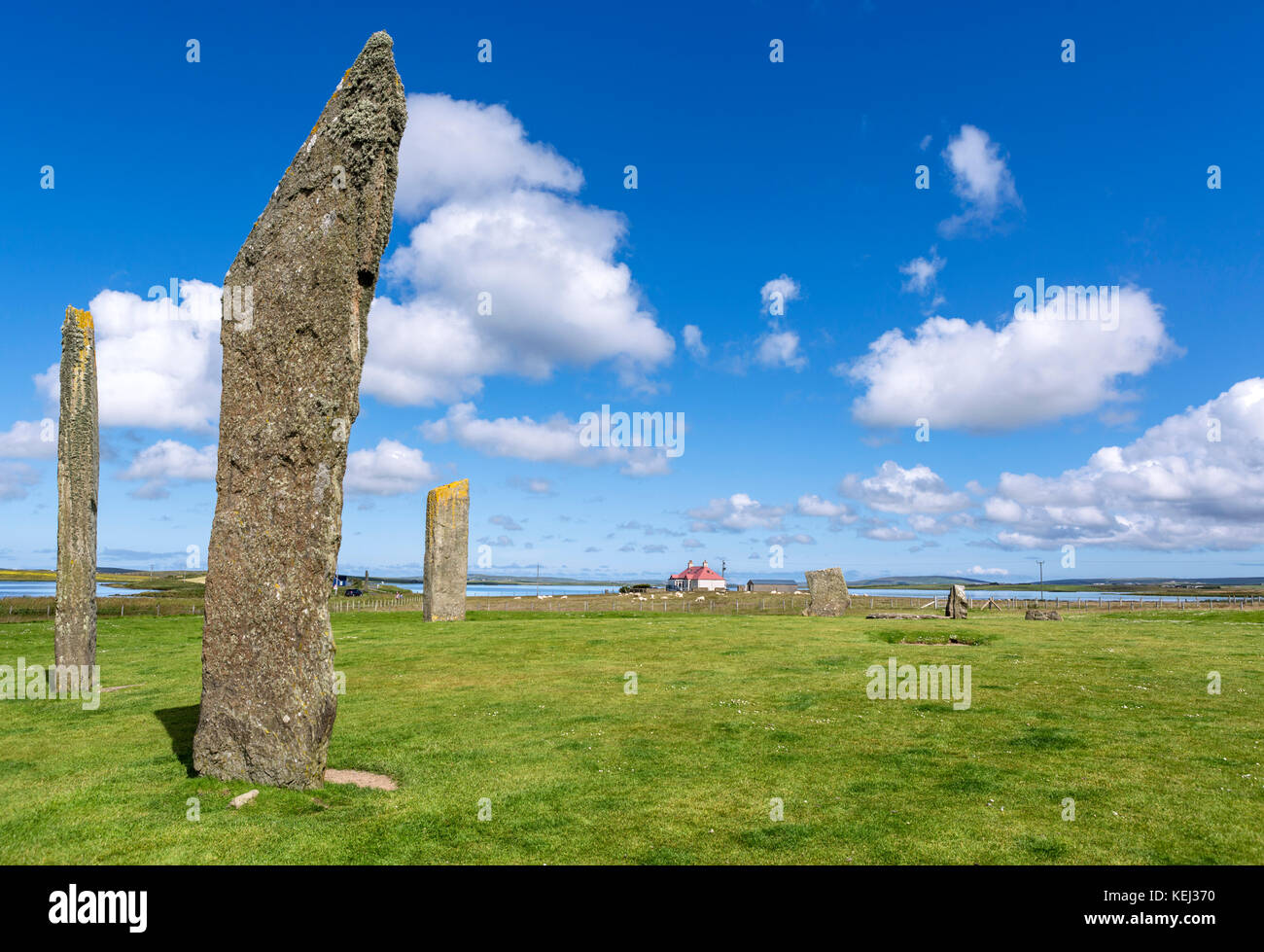 Piedras de Stennes, Orkney. Restos de un Stone Henge Neolítico que data de alrededor de 3100 A.C., Continental, las Islas Orcadas, Escocia, Reino Unido Foto de stock