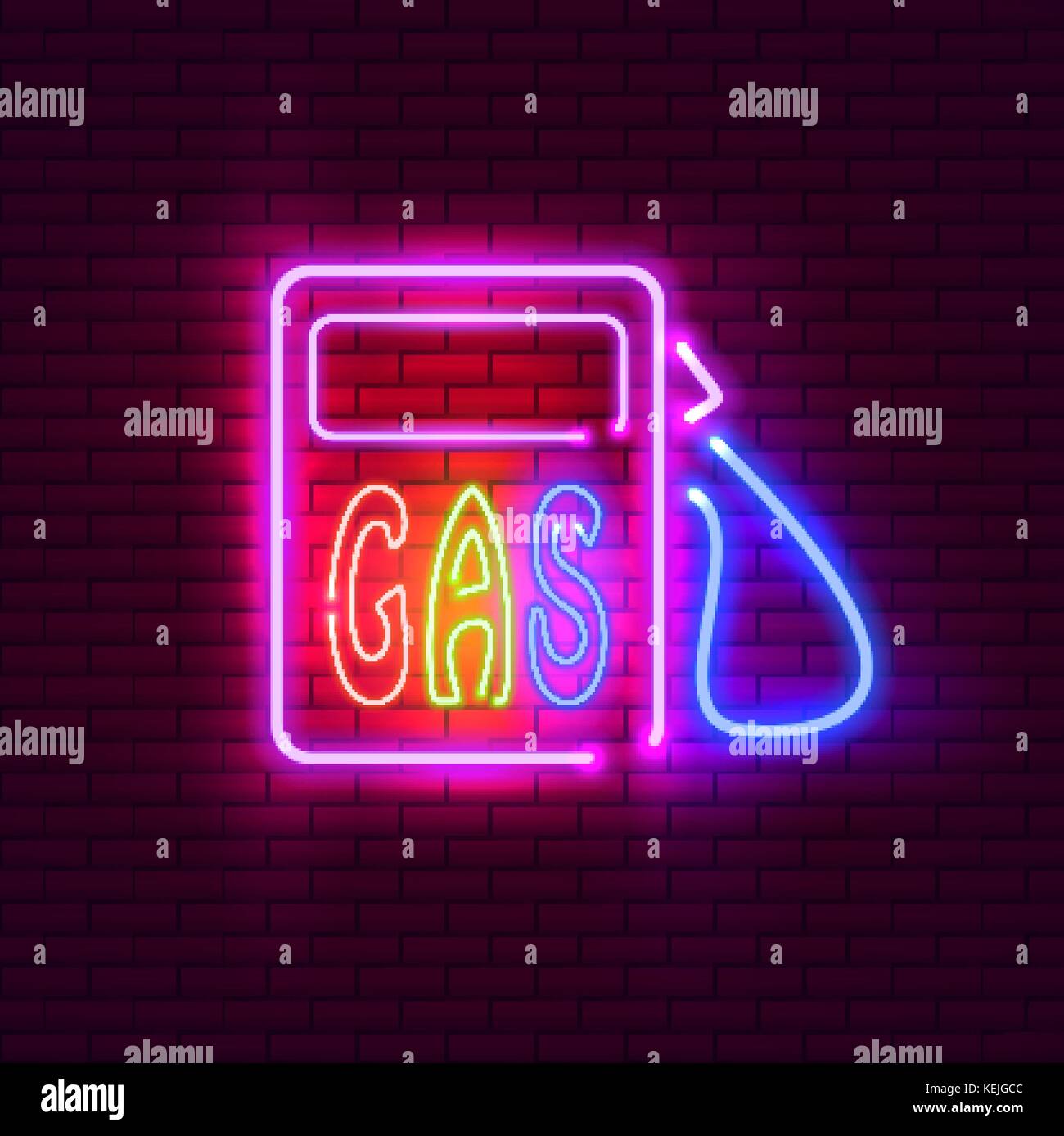 La estación de gas de neón signo sobre pared de ladrillo. vintage