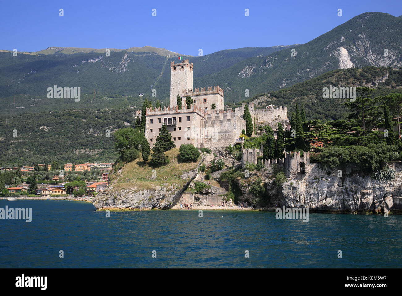 Malcesine Castillo, en el Lago de Garda, en la región de Lombardía, en el norte de Italia Foto de stock