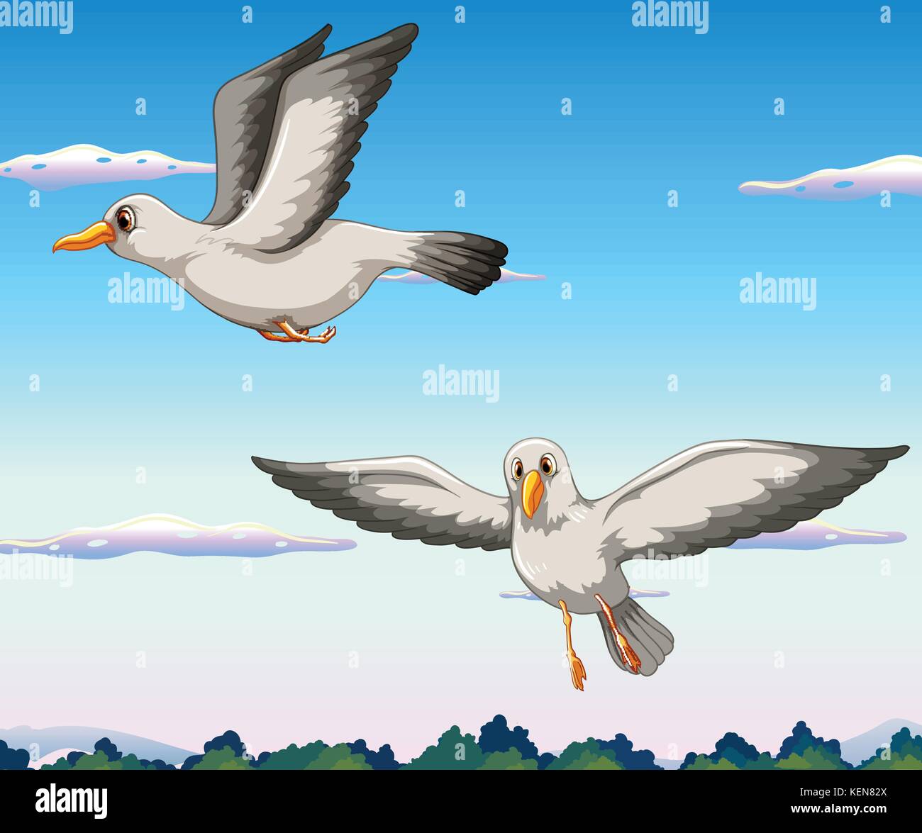 Dos gaviotas volando en el cielo Ilustración del Vector